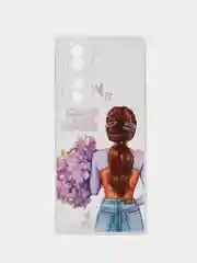 Сиреневый силиконовый чехол на Honor 70 / Хонор 70 прозрачный, с рисунком, защита камеры