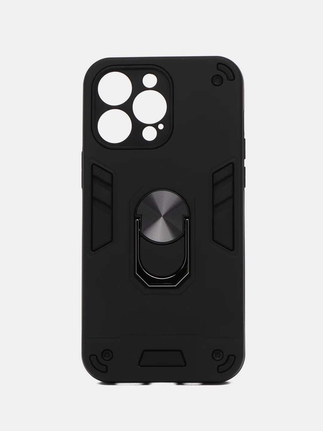 Черный чехол iPhone 14 Pro Max (Айфон) противоударный, с металлической подставкой кольцом