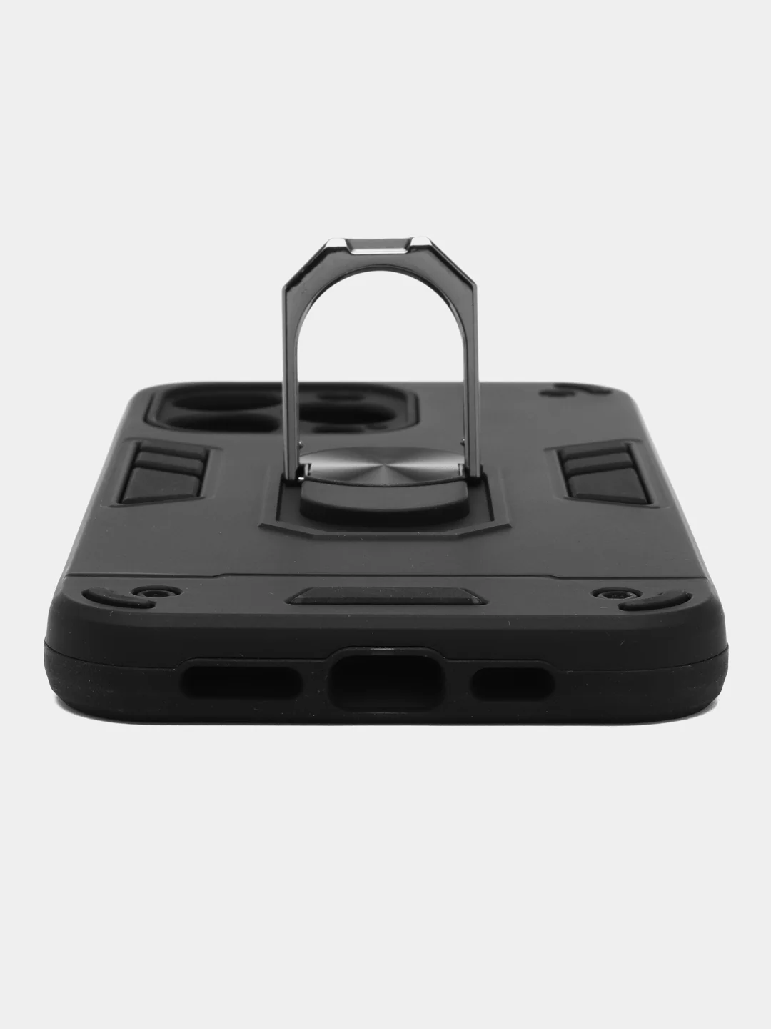 Черный чехол iPhone 14 Pro Max (Айфон) противоударный, с металлической подставкой кольцом