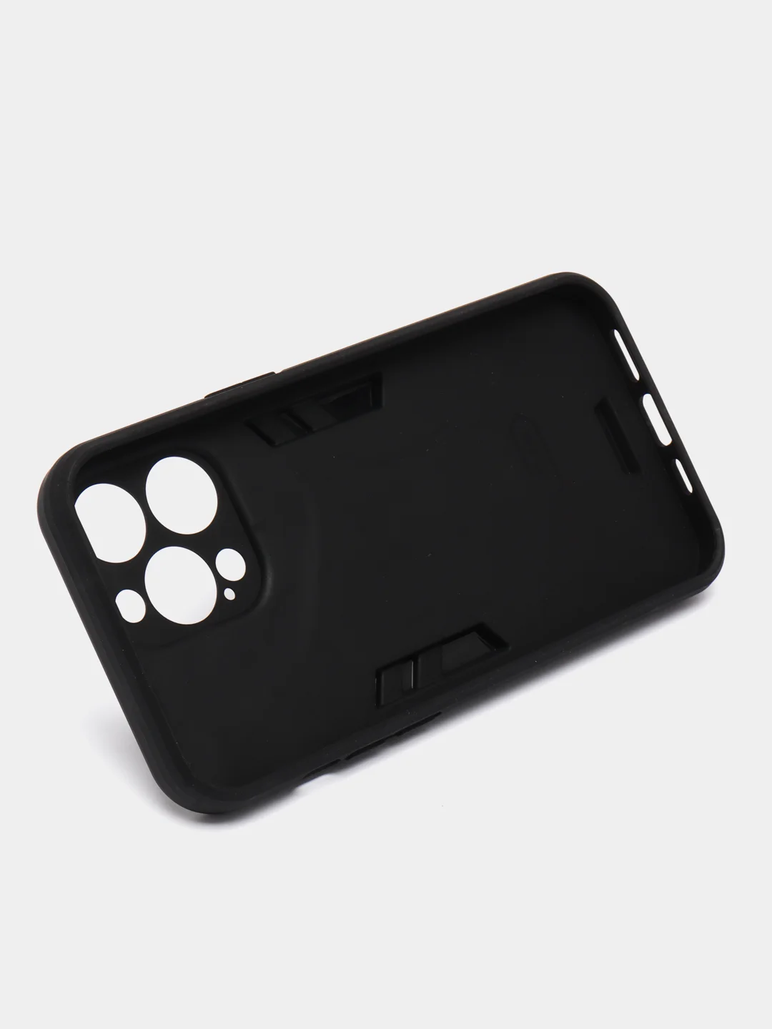 Черный чехол iPhone 14 Pro Max (Айфон) противоударный, с металлической подставкой кольцом