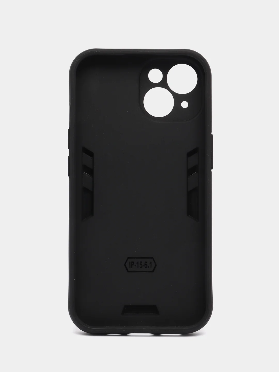 Черный чехол iPhone 15 (Айфон 15) противоударный, с металлической подставкой кольцом