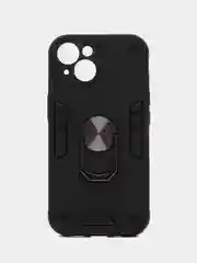 Черный чехол iPhone 15 (Айфон 15) противоударный, с металлической подставкой кольцом