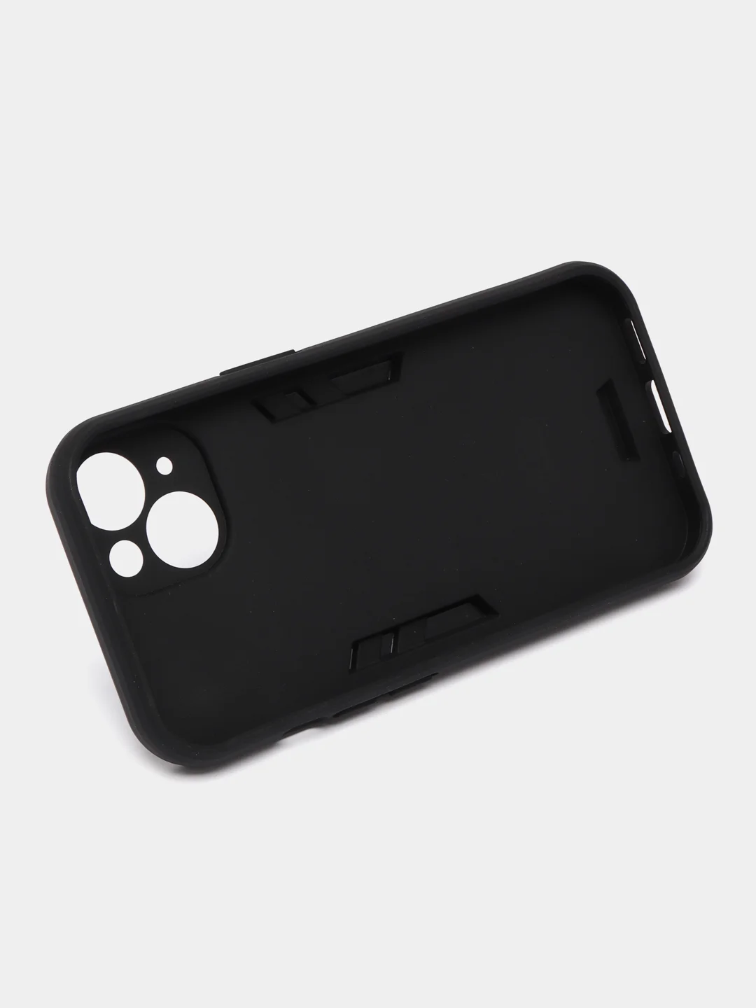 Черный чехол iPhone 15 (Айфон 15) противоударный, с металлической подставкой кольцом