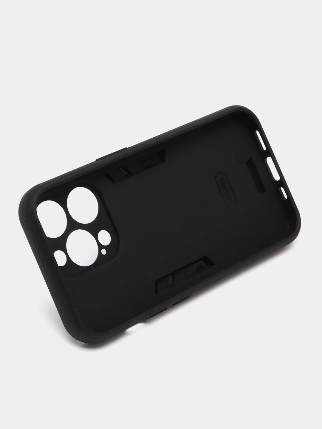 Черный чехол iPhone 14 Pro (Айфон 14 Про) противоударный, с металлической подставкой кольцом