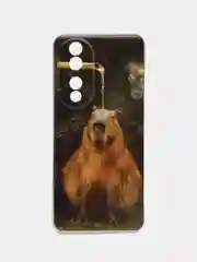 Коричневый силиконовый чехол на Honor 90 / Хонор 90 прозрачный, с рисунком, защита камеры