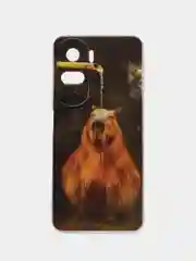 Коричневый силиконовый чехол на Honor 90 Lite / Хонор 90 Лайт прозрачный, с рисунком, защита камеры