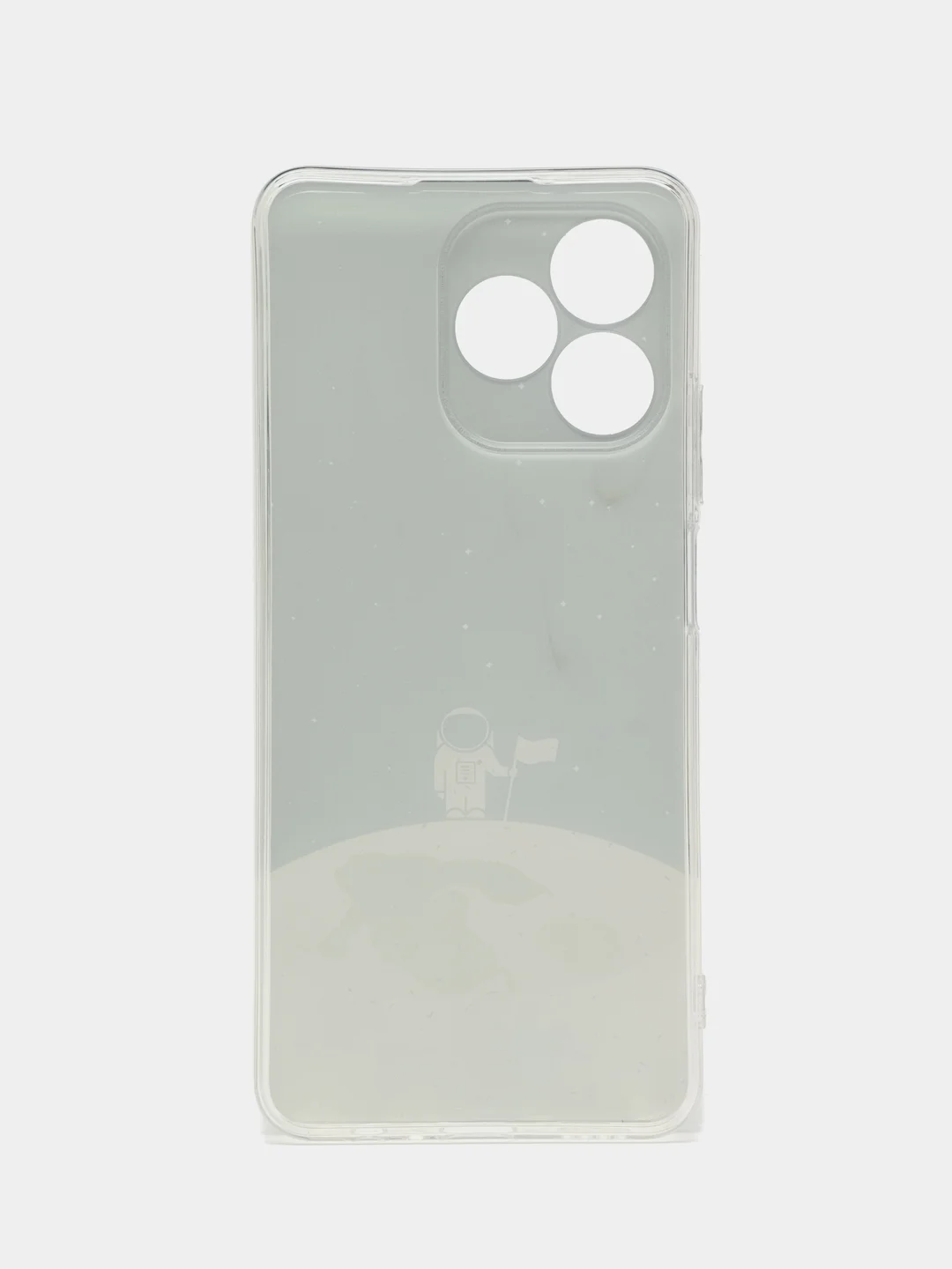 Серебряный силиконовый чехол на Realme C53/C51 (Реалми С53/С51), прозрачный, с рисунком, защита камеры