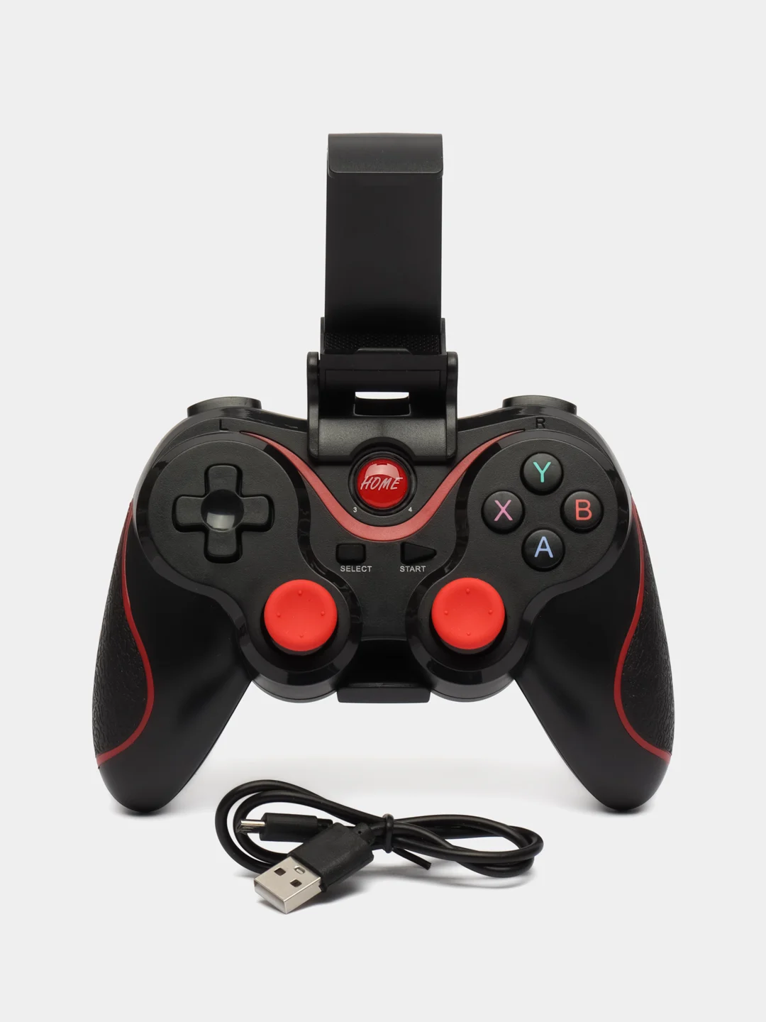 Черный беспроводной геймпад Wireless Controller x3, с держателем для телефона