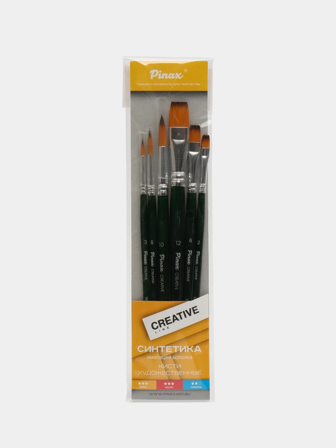 Набор кистей "creative line" синтетика (короткая ручка) 6 шт. АССОРТИ