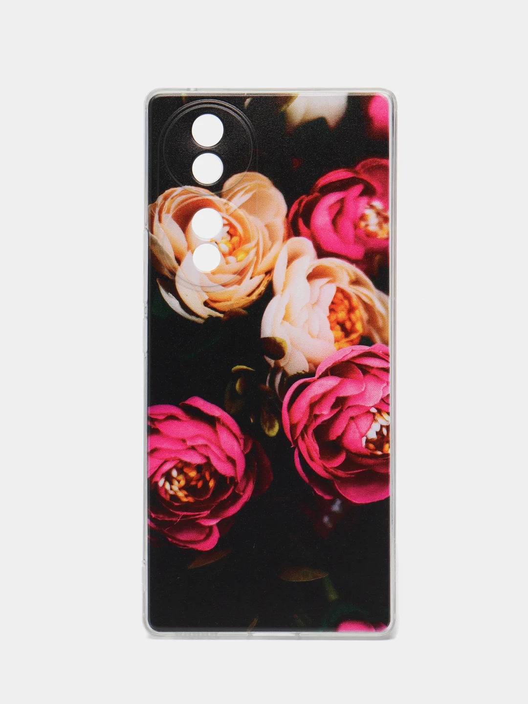 Кораллово-розовый силиконовый чехол на Honor 70 / Хонор 70 прозрачный, с рисунком, защита камеры