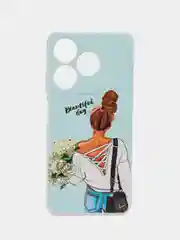 Тёмно-серый чехол на Tecno Spark 10/10C (Текно Спарк 10/10С), прозрачный, с рисунком, защита камеры