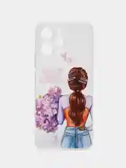 Сиреневый силиконовый чехол на Xiaomi Redmi 12 / Редми 12 прозрачный, с рисунком, защита камеры