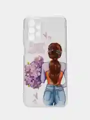 Сиреневый чехол на Samsung Galaxy A23 / Самсунг А23 прозрачный, с рисунком, защита камеры