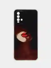 Фиолетовый силиконовый чехол на Xiaomi Redmi 9T / Редми 9Т прозрачный, с рисунком, защита камеры