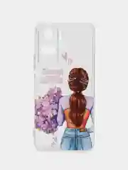 Сиреневый силиконовый чехол на Honor 90 Lite / Хонор 90 Лайт прозрачный, с рисунком, защита камеры