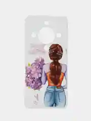 Сиреневый силиконовый чехол на Honor X9A / Хонор X9A прозрачный, с рисунком, защита камеры