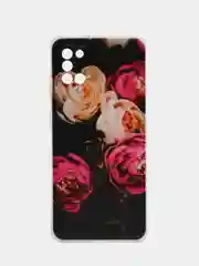 Кораллово-розовый чехол на Samsung Galaxy A31 / Самсунг А 31 прозрачный, с рисунком, защита камеры
