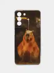 Коричневый чехол на Samsung Galaxy S21 FE 5G / Самсунг S21 FE прозрачный, с рисунком, защита камеры