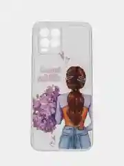 Сиреневый чехол на Oppo Realme 8/8 Pro / Реалми 8/8 Про прозрачный, с рисунком, защита камеры