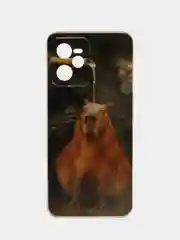 Коричневый силиконовый чехол на Realme C35 / Реалми С35 прозрачный, с рисунком, защита камеры