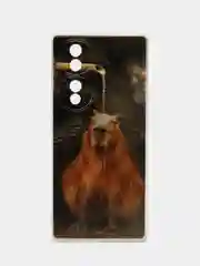 Коричневый силиконовый чехол на Honor 70 / Хонор 70 прозрачный, с рисунком, защита камеры