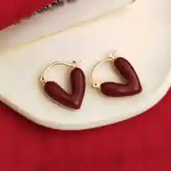 Серьги кольца, сережки сердечки, бургунди, серьги женские