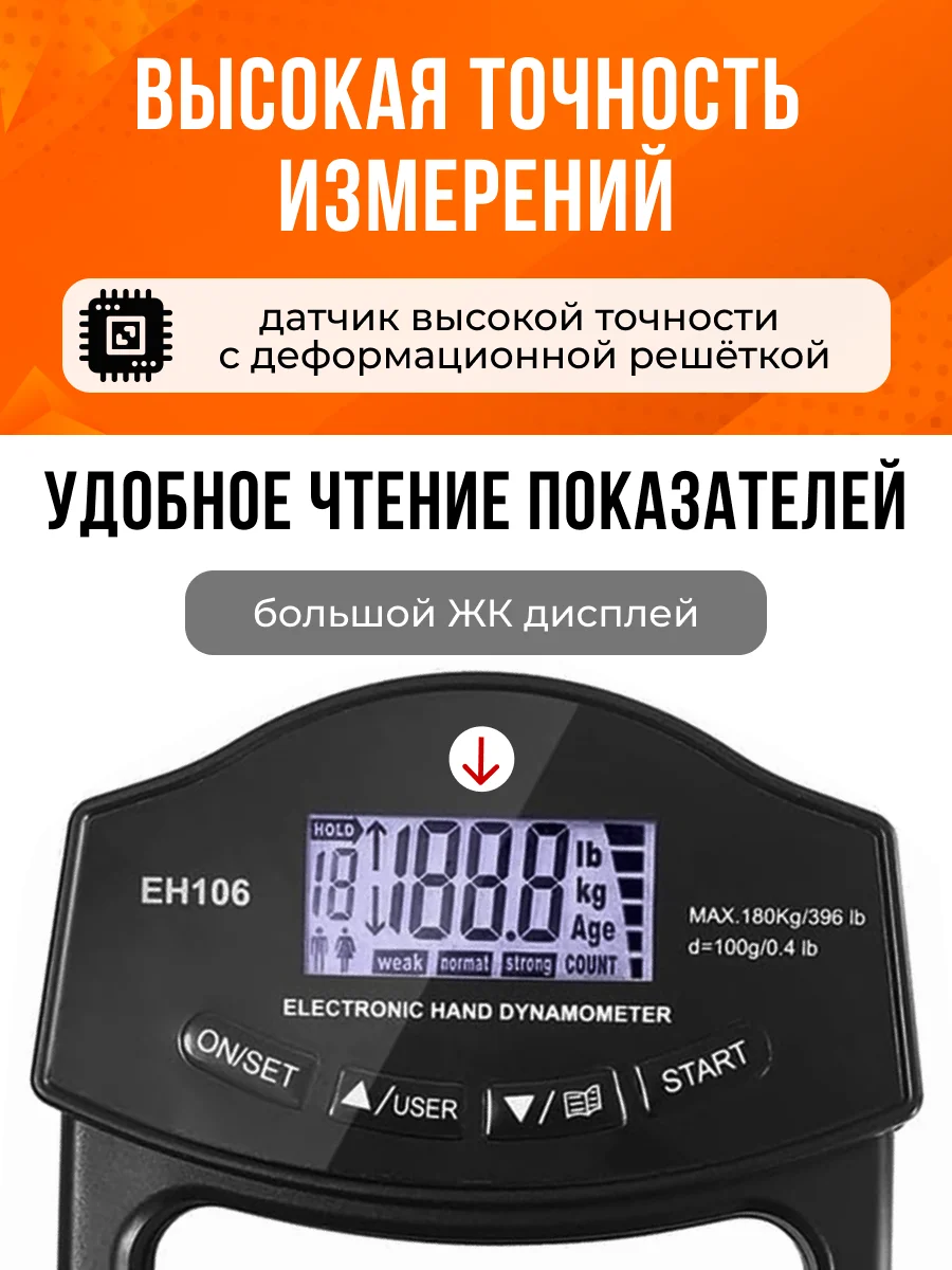 Эспандер, силомер, измеритель силы, хвата, кистевой, динамометр электронный ЕН-106