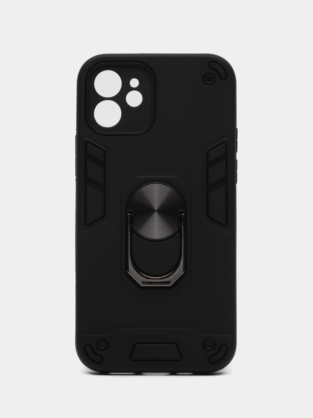 Синий чехол iPhone 12 (Айфон 12) противоударный, с металлической подставкой кольцом