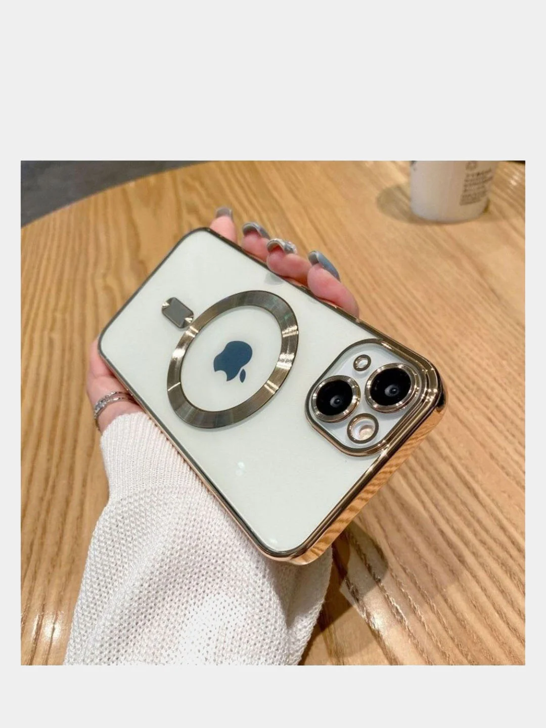 Золотой чехол на iPhone MagSafe прозрачный, силиконовый, бампер. Чехол для телефона iPhone 13, 12