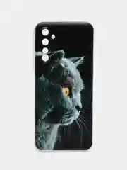 Тёмно-серый силиконовый чехол на Realme 6 Pro / Реалми 6 Про прозрачный, с рисунком, защита камеры