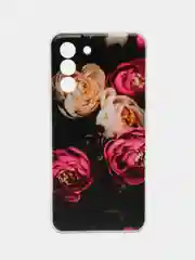 Кораллово-розовый чехол на Samsung Galaxy S21 FE 5G / Самсунг S21 FE прозрачный, с рисунком, защита камеры