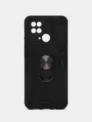 Синий чехол Xiaomi Redmi 10C / Poco C40 противоударный, с металлической подставкой кольцом