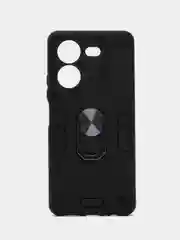 Черный чехол для Tecno Pova 5 (Техно Пова 5) противоударный, с металлической подставкой кольцом
