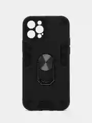 Черный чехол для iPhone 12 PRO (Айфон 12 ПРО) противоударный, с металлической подставкой кольцом