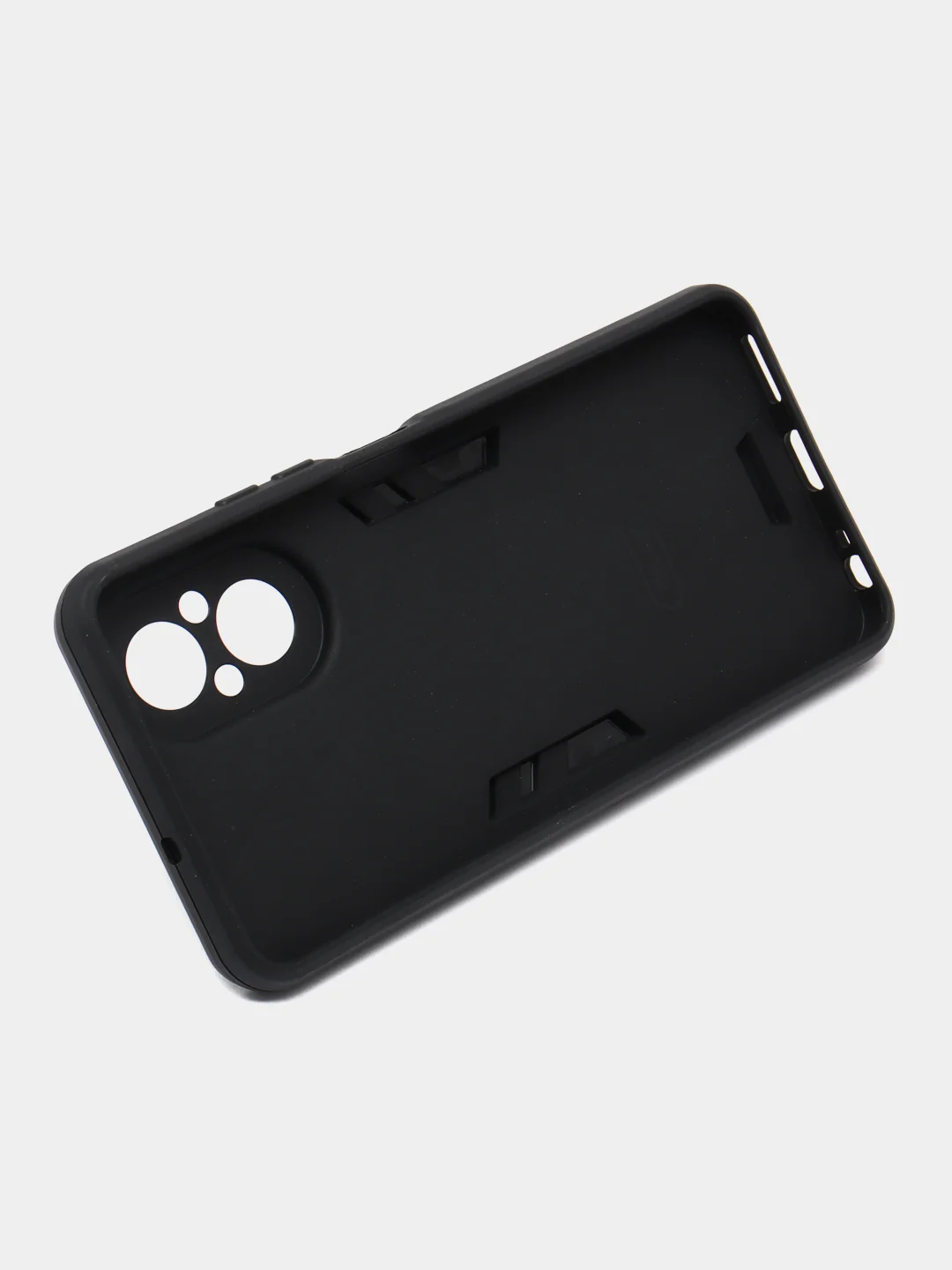 Черный чехол для Realme C67 (Реалми С67) противоударный, с металлической подставкой кольцом