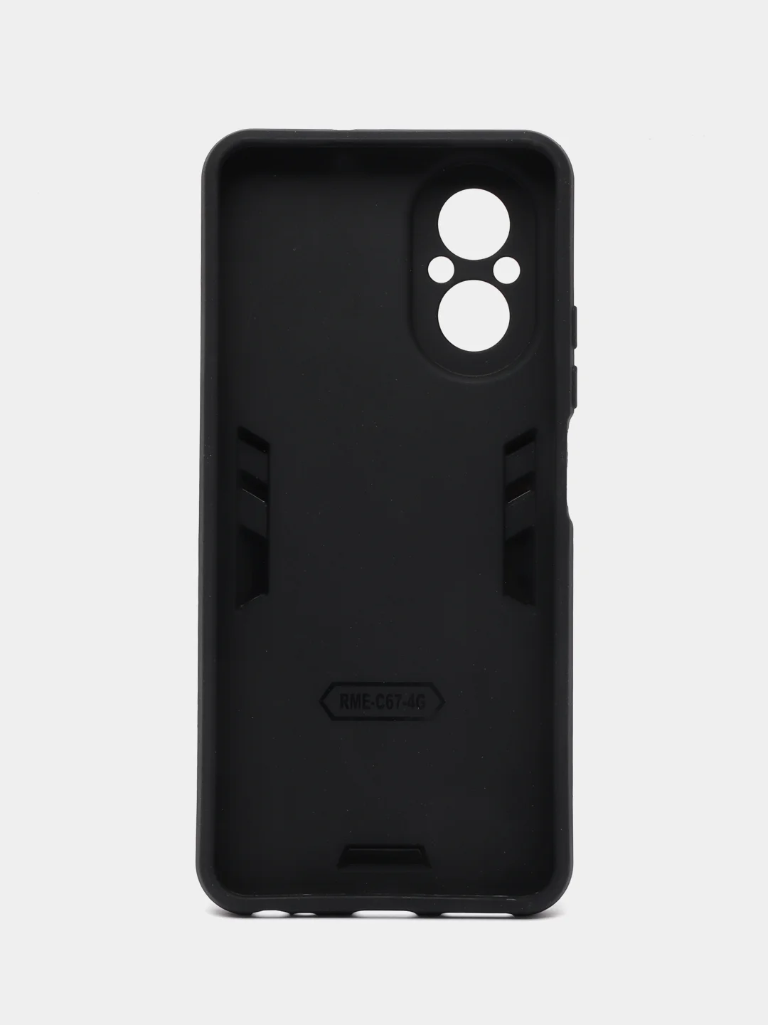 Черный чехол для Realme C67 (Реалми С67) противоударный, с металлической подставкой кольцом