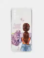 Сиреневый силиконовый чехол на Xiaomi Redmi 9T / Редми 9Т прозрачный, с рисунком, защита камеры