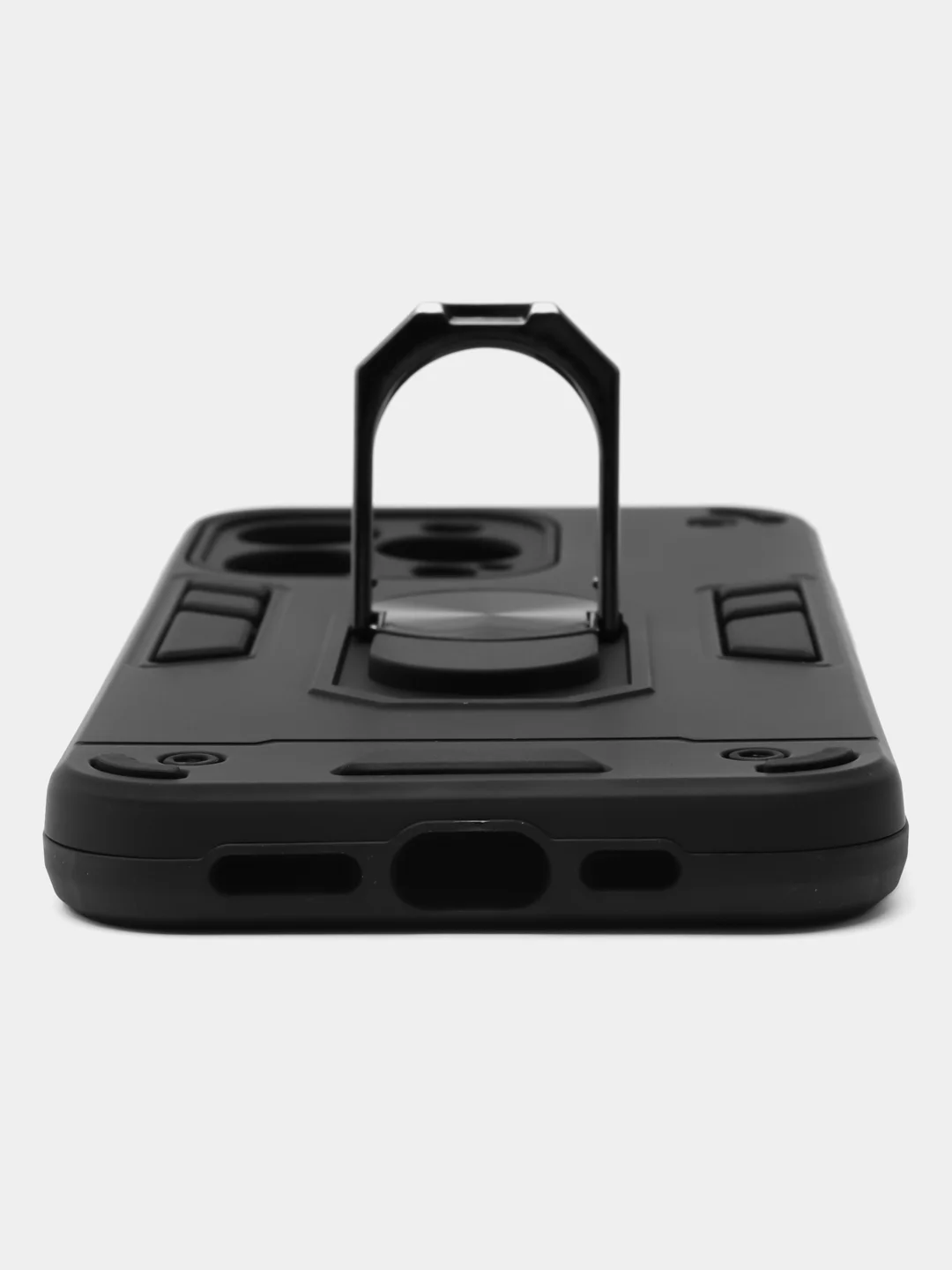 Черный чехол iPhone 13 Pro (Айфон 13 Про) противоударный, с металлической подставкой кольцом
