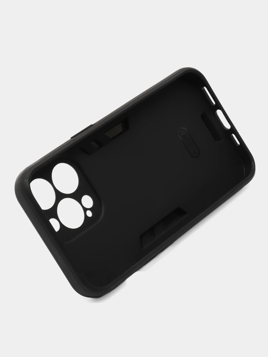 Черный чехол iPhone 13 Pro (Айфон 13 Про) противоударный, с металлической подставкой кольцом