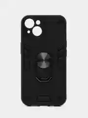 Черный чехол iPhone 14 (Айфон 14) противоударный, с металлической подставкой кольцом