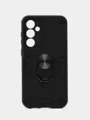 Черный чехол для Samsung Galaxy S23 FE противоударный, с металлической подставкой кольцом