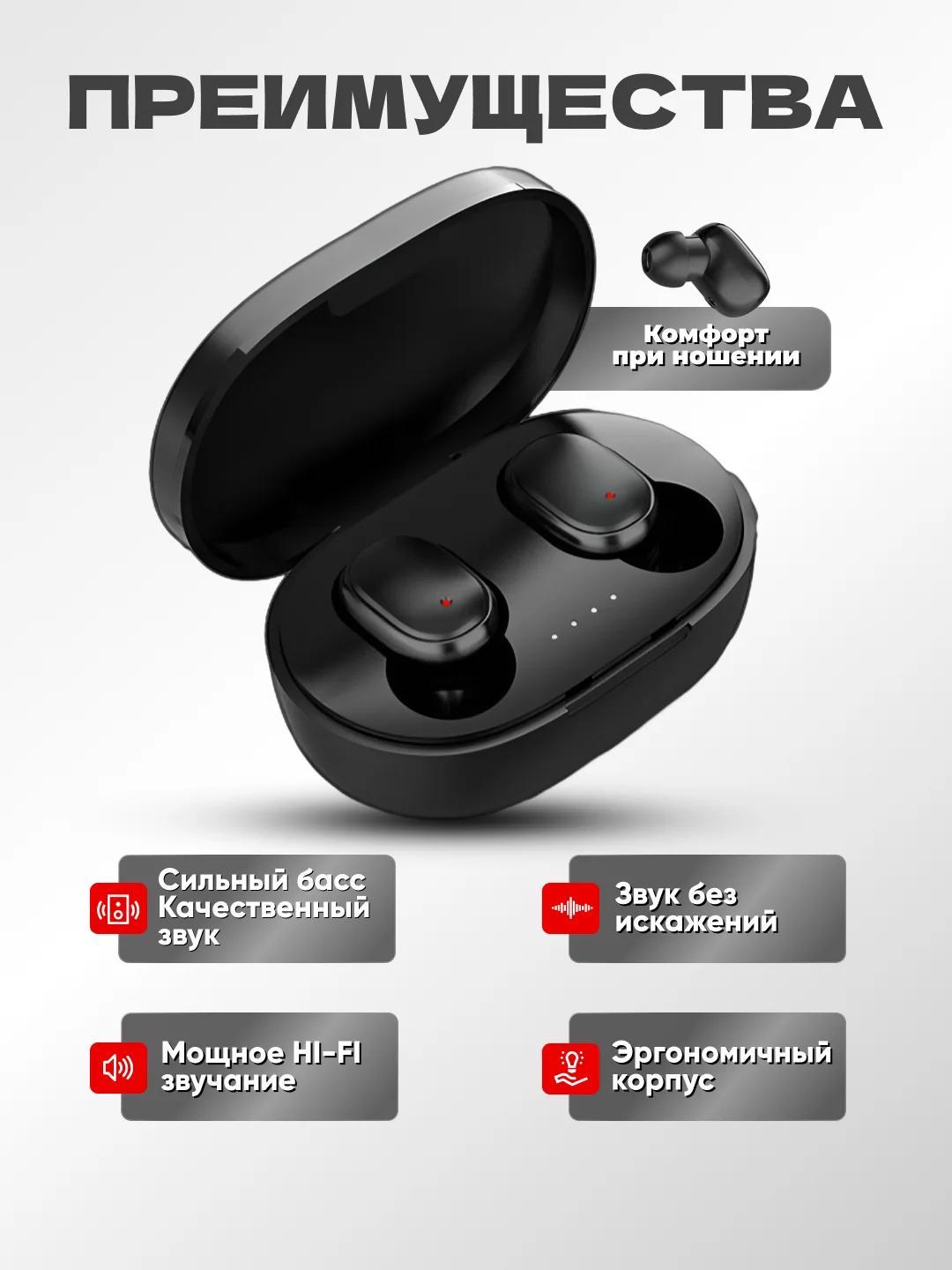 Угольный наушники Беспроводные  MiPods A6S   Bluetooth