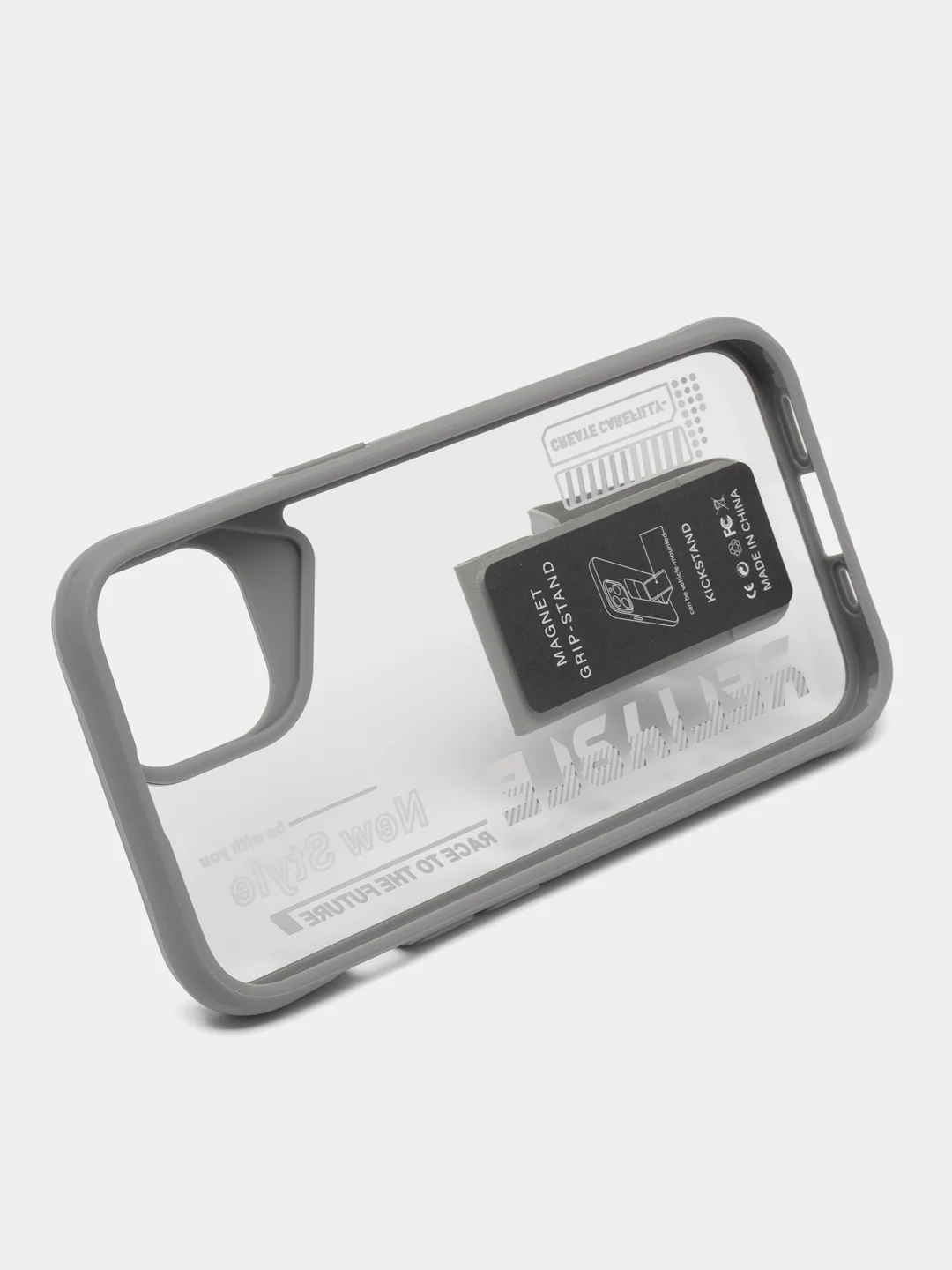 Серый чехол с подставкой на iPhone 13 (Айфон 13)