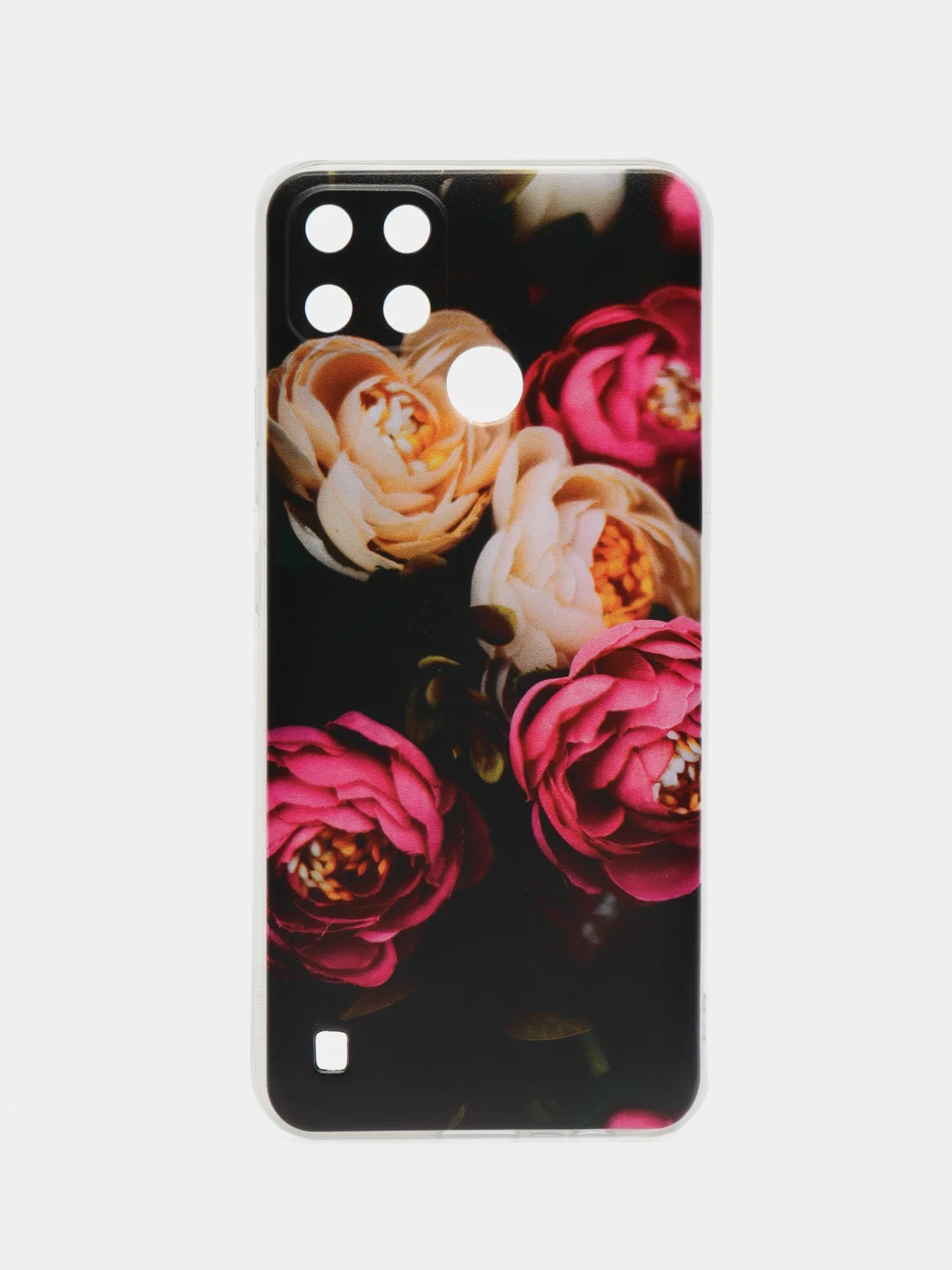 Кораллово-розовый чехол на Oppo Realme C21Y/C25Y / Реалми C21Y/C25Y прозрачный, с рисунком, защита камеры