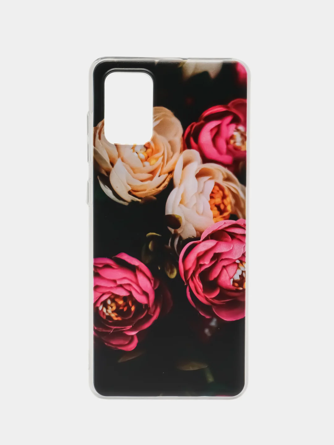 Кораллово-розовый чехол на Samsung Galaxy A71 4G / Самсунг А71 4G прозрачный, с рисунком, защита камеры