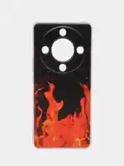 Оранжевый силиконовый чехол на Honor X9A / Хонор X9A прозрачный, с рисунком, защита камеры