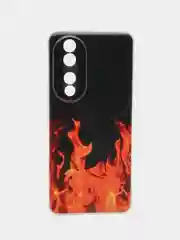 Оранжевый силиконовый чехол на Honor 90 / Хонор 90 прозрачный, с рисунком, защита камеры