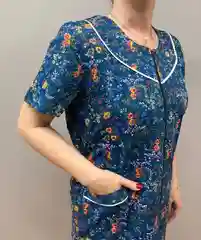 Синий халат женский на молнии, домашний, хлопок