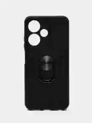 Черный чехол для Infinix HOT 30i (Хот 30 ай) противоударный, с металлической подставкой кольцом