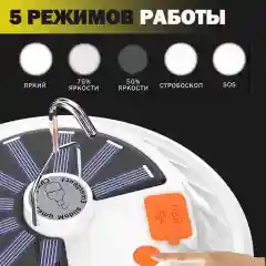 Белый светодиодный кемпинговый фонарь на солнечной батарее, зарядка от USB, функция POWER BANK